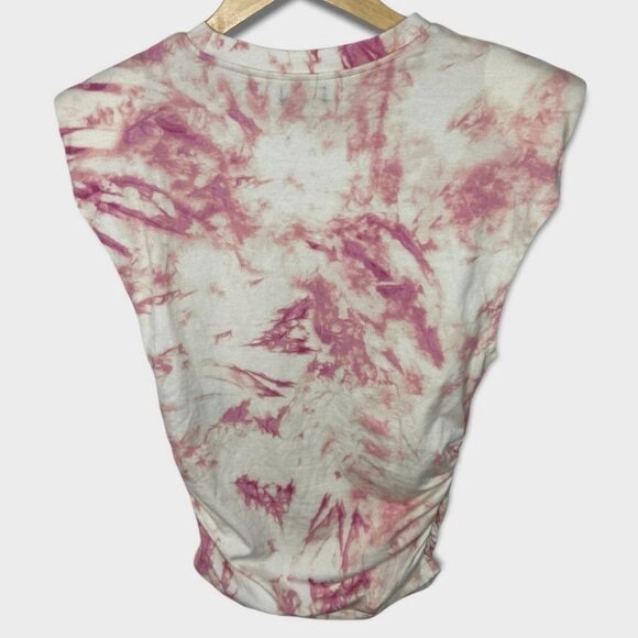 NEW Nordstrom AFRM Tie Dye Shoulder Pad Ruched Muscle Tee Size XS Boho Retro Top - Picture 4 of 14